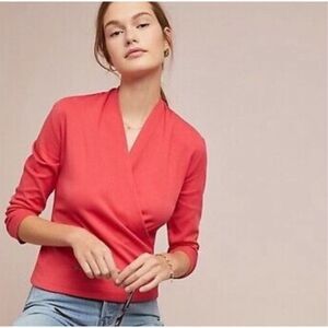 Anthropologie Maeve Cotton blend Curran wrap style blouse top in coral size XS